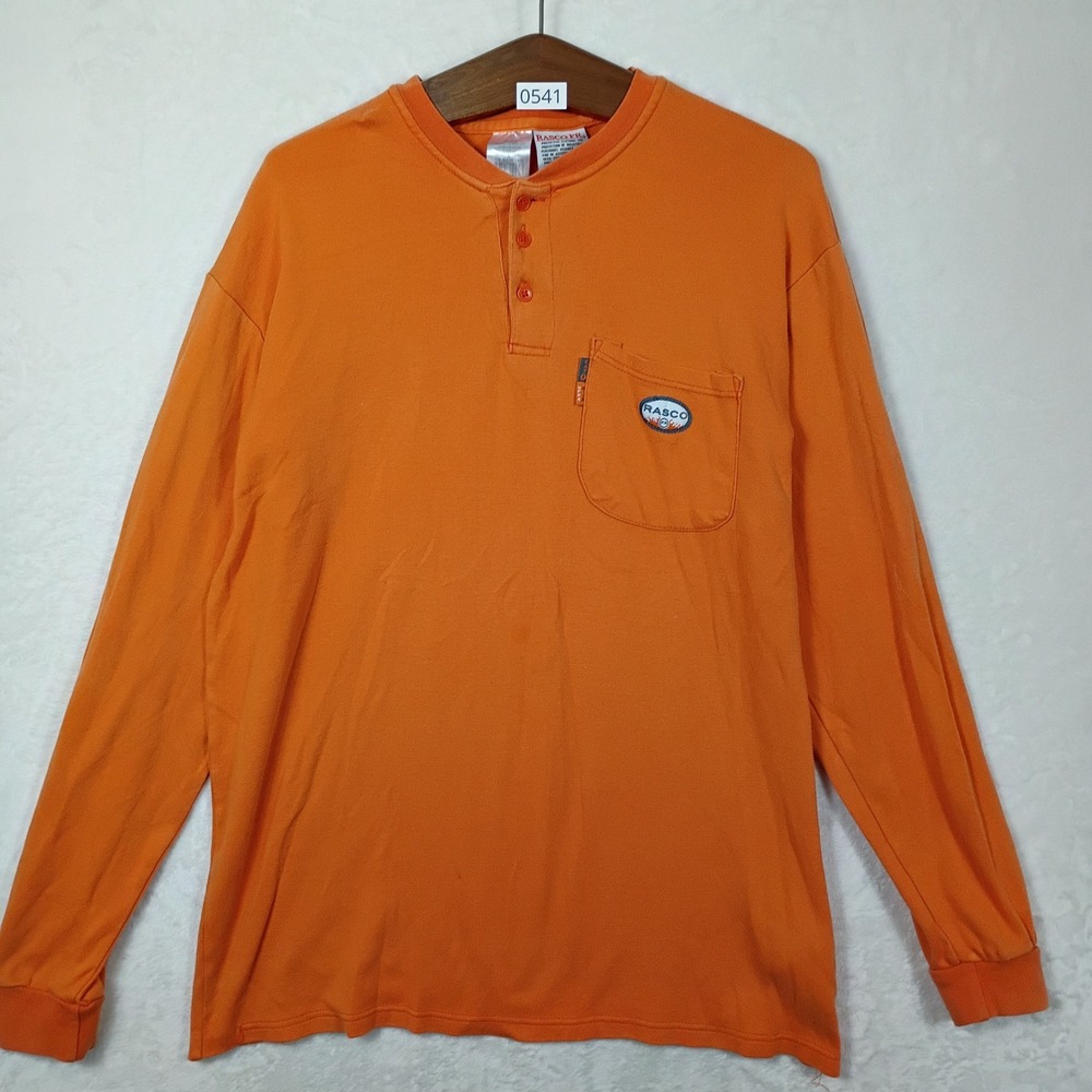 Rasco FR Henley Shirt Mens Large Orange Flame Resistant Workwear Welding Utility
